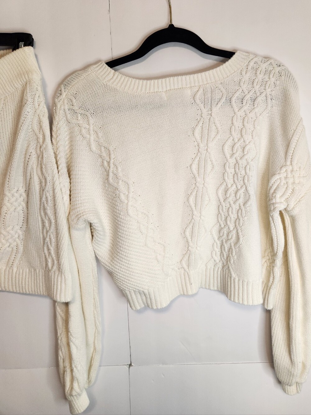 Anthropologie Cream Cable-Knit Scoop-Neck Sweater